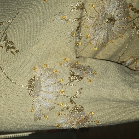 Talbots m beaded pastel yellow cardigan floral print bursts - Picture 7 of 11